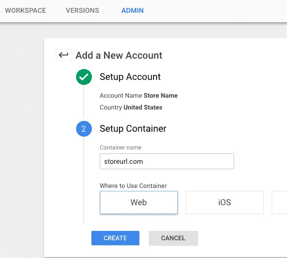 create a new tag manager account
