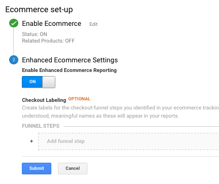  enable ecommerce tracking 