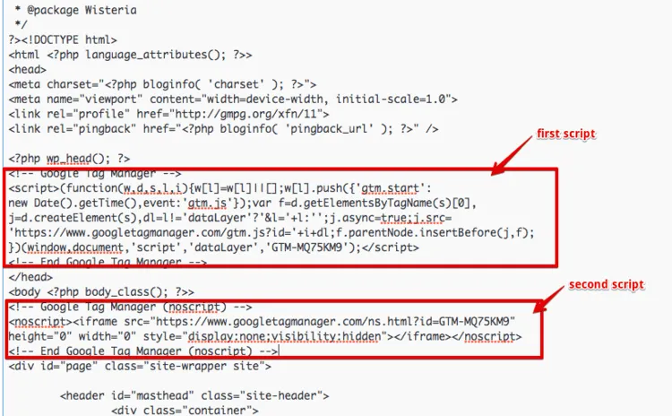 addin gtm code in wordpress