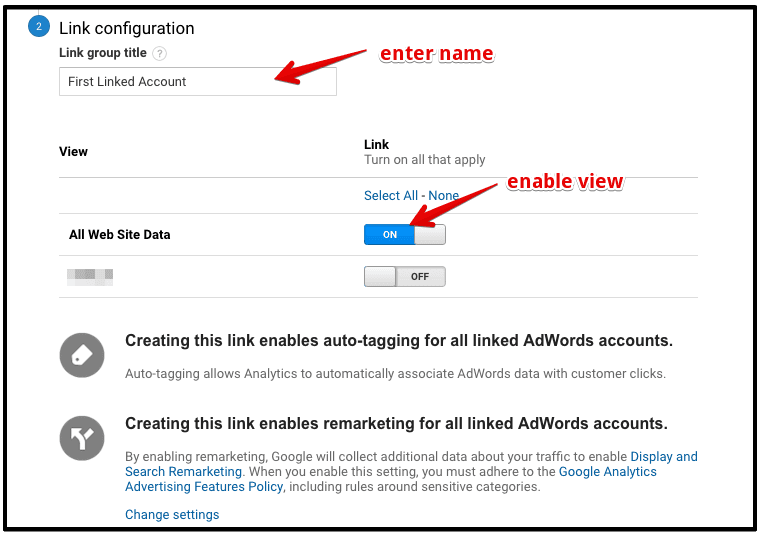  enable views link configuration 
