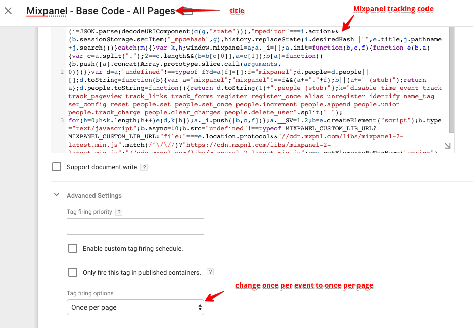  add mixpanel via custom html tag 