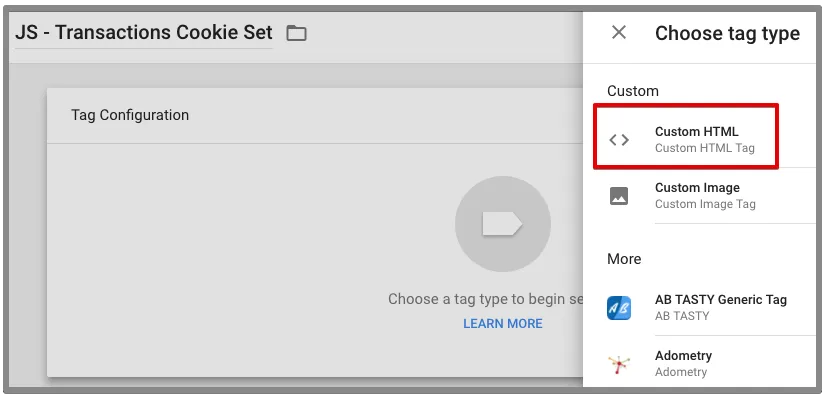 custom HTML transaction cookie